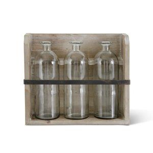 K&K 16.25" Wood & Metal 3 Glass Vase Wall Sconce